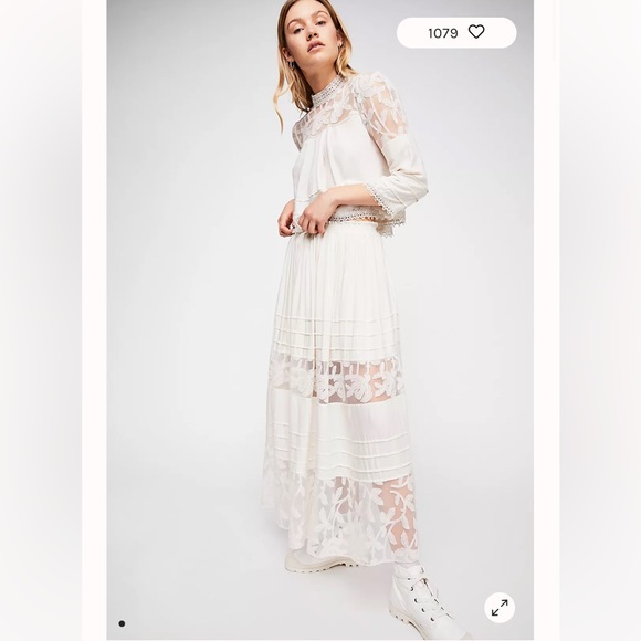 Free People cream midi skirt and top lace co-ord set size Small - Picture 7 of 7